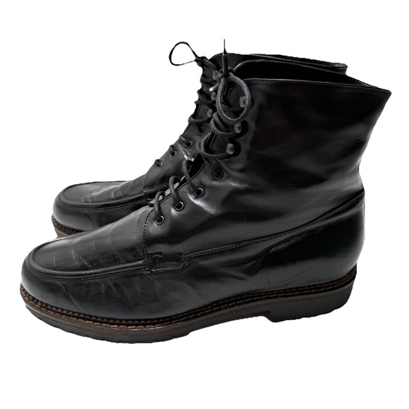 Elli Bartoli Shoes - Elli Bartoli Black Leather Combat Boots Lace-Up Size 41 Italy Fur Lug Sole US 10